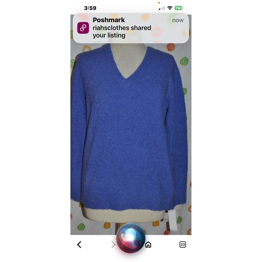 Liz Claiborne Blue Textured V Neck Long Sleeve Sweater Women's Medium